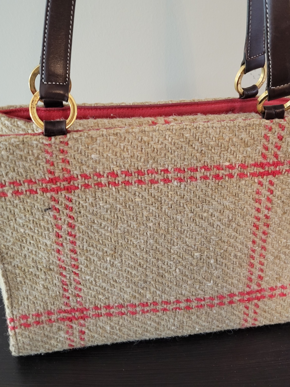 kate spade Red & Beige Plaid Wool Tote - Picture 9 of 9